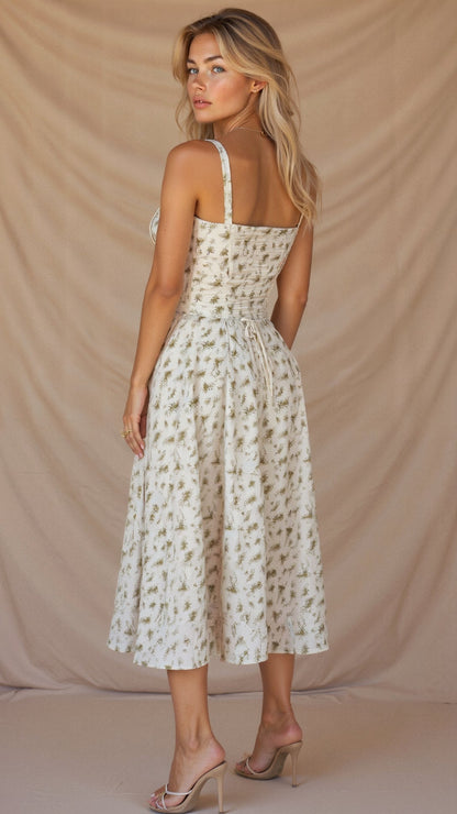 Blomstret Chic Korset Sommer Midi Kjole