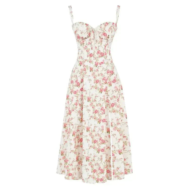 Blomstret Chic Korset Sommer Midi Kjole