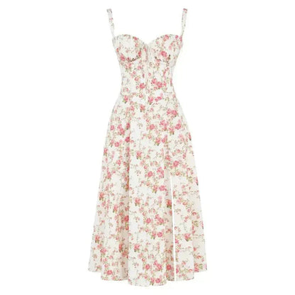 Blomstret Chic Korset Sommer Midi Kjole