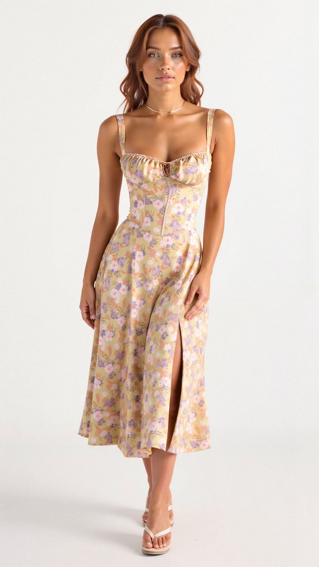 Blomstret Chic Korset Sommer Midi Kjole