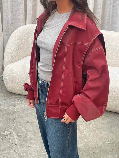 Olivia | Oversized bomber jakke med krave og lynlås til kvinder