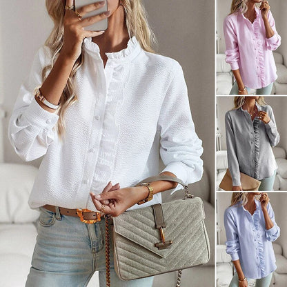 Stilfuld Elegant Flæset Knappet Bluse