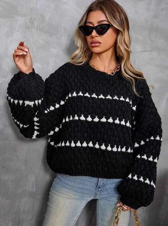Maja | Blød Struktureret Strikbluse Med Geometrisk Print