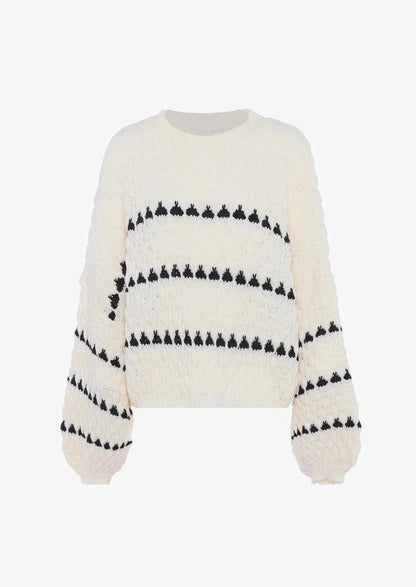 Maja | Blød Struktureret Strikbluse Med Geometrisk Print