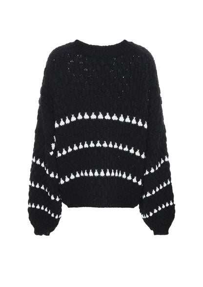 Maja | Blød Struktureret Strikbluse Med Geometrisk Print