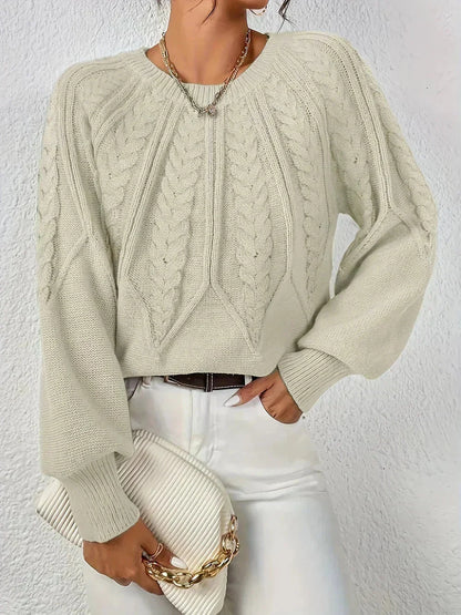 Caroline | Blød Kabelstrikket Sweater Med Lange Ærmer Til Efterår