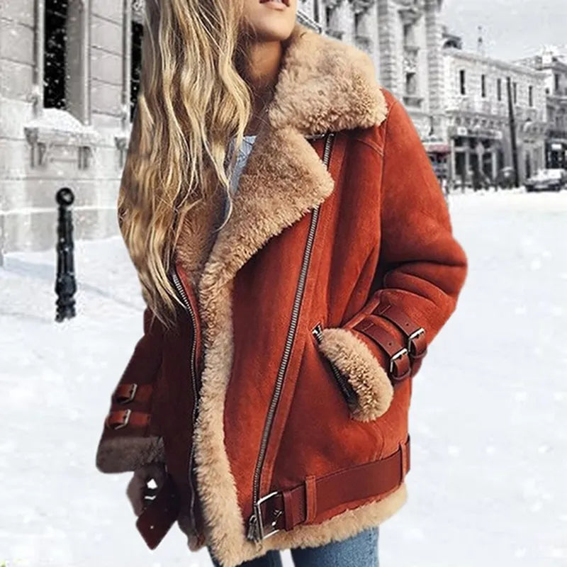 Moderne Stilfuld Shearling Aviator Jakke