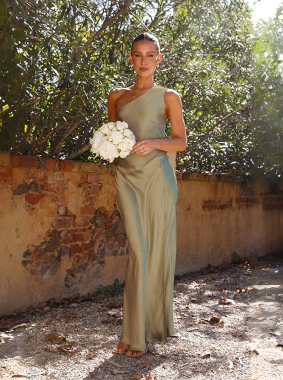 Dame Forårs Maxikjole med One-Shoulder Design