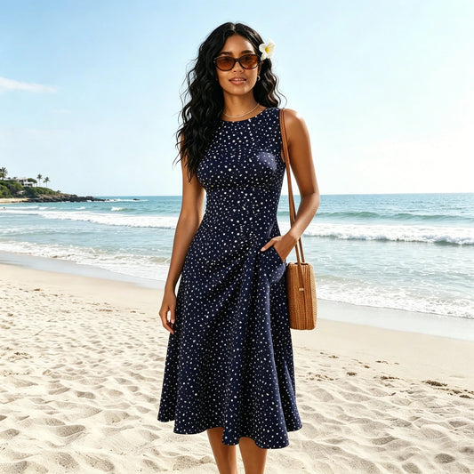 Emilie | Polka dot fit-and-flare midi kjole med skjulte lommer