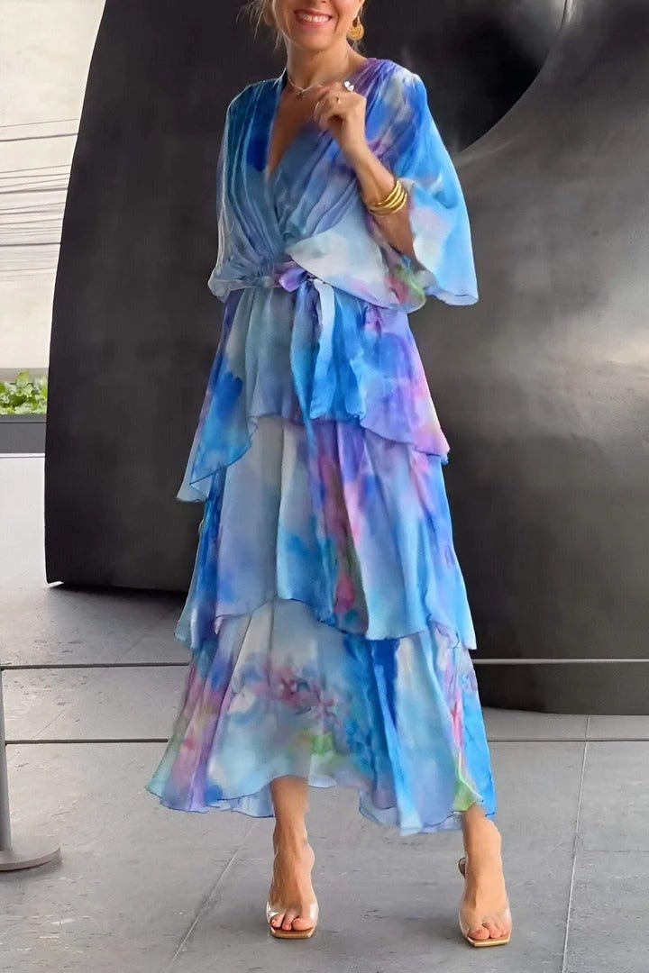 Dame Elegant Lagdelt Blomstret Maxi-kjole