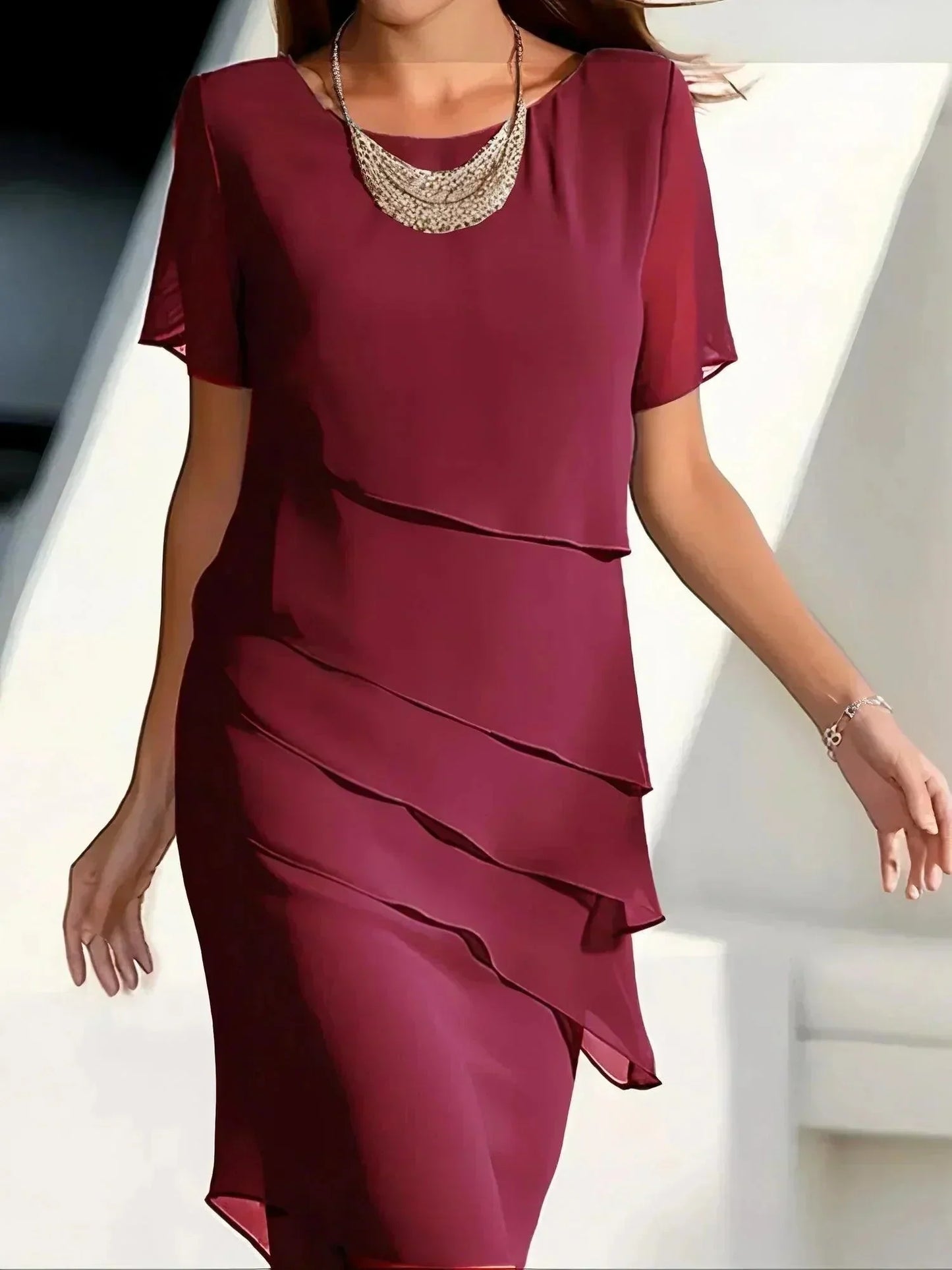 Moderne Dame Elegant Lagdelt Sommerkjole