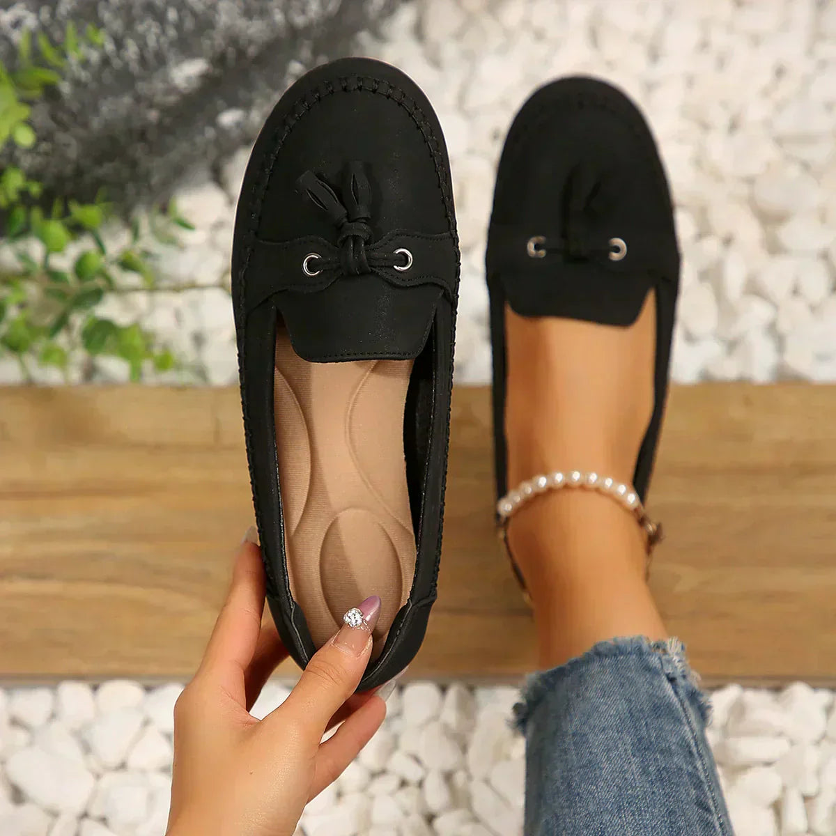 Sophia - Klassiske slip-on loafers med kvastdetaljer