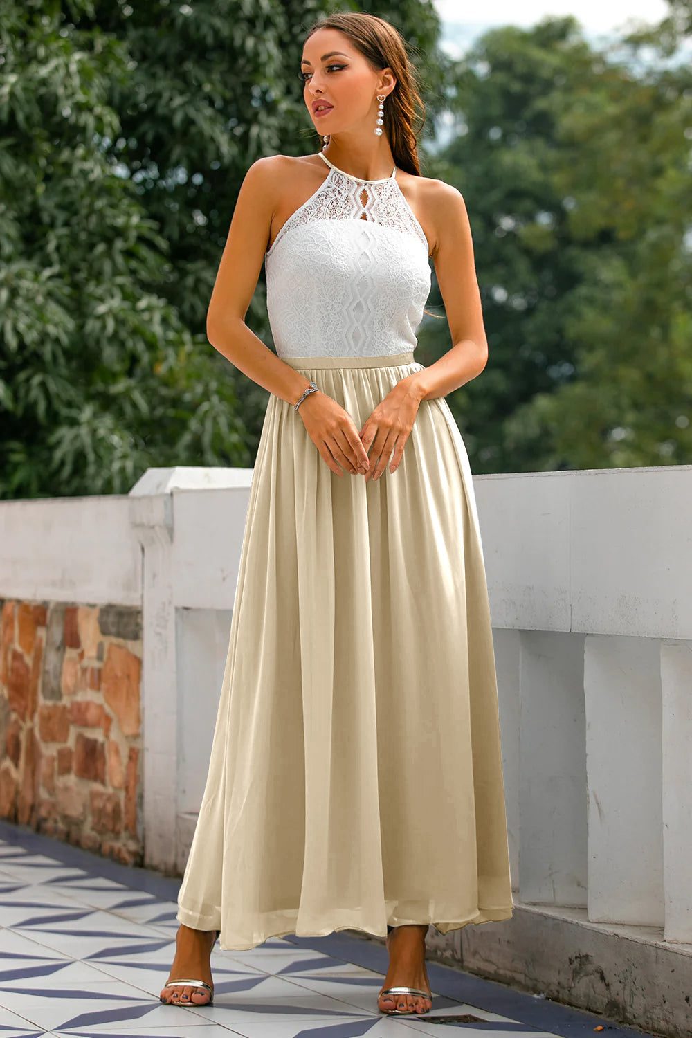 Dame Elegant Bryllupsgæst Halter Maxi Kjole