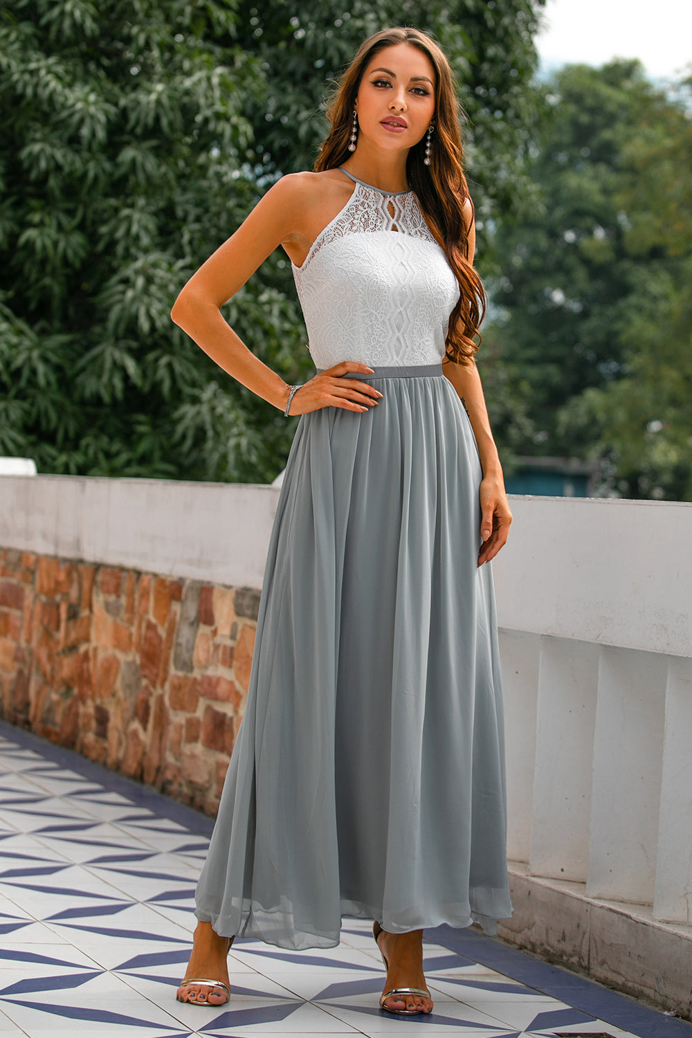 Dame Elegant Bryllupsgæst Halter Maxi Kjole