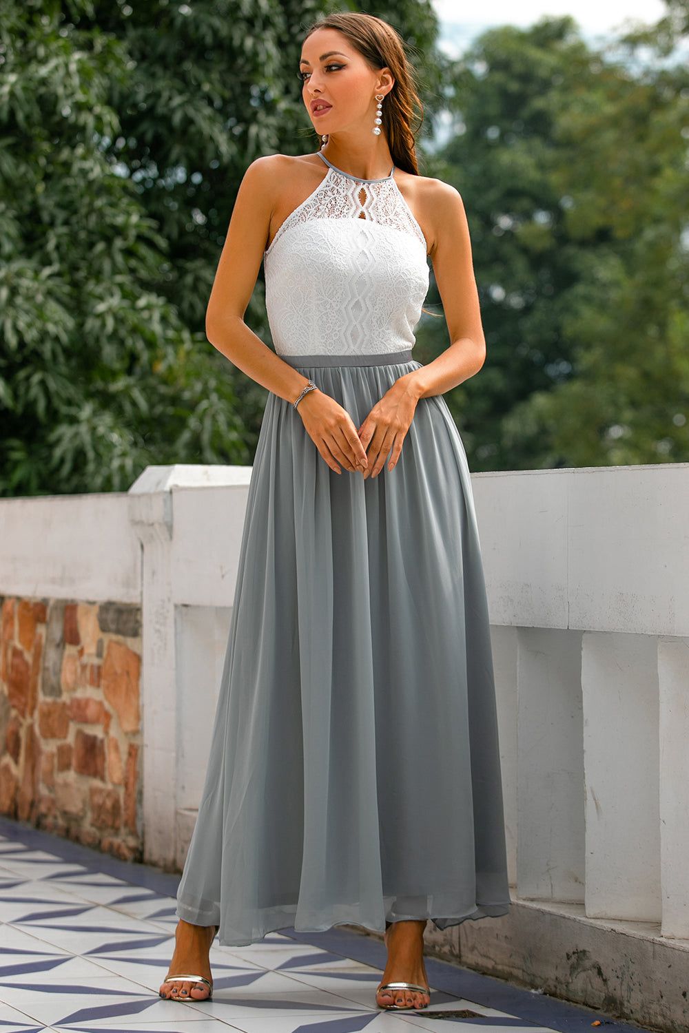 Dame Elegant Bryllupsgæst Halter Maxi Kjole