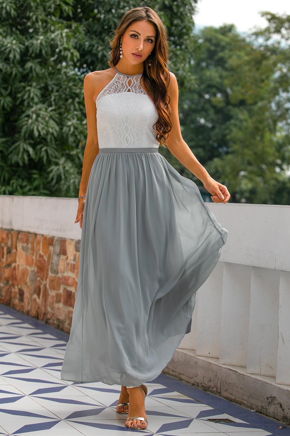 Dame Elegant Bryllupsgæst Halter Maxi Kjole