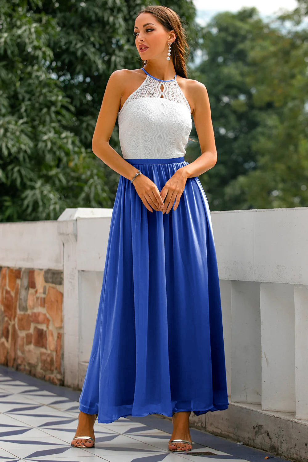 Dame Elegant Bryllupsgæst Halter Maxi Kjole