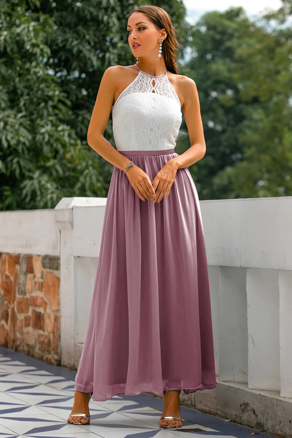Dame Elegant Bryllupsgæst Halter Maxi Kjole