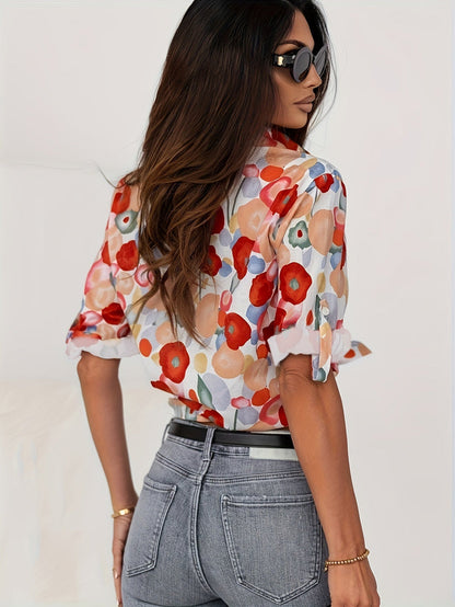 Moderne Stilfuld Elegant Blomstret Bluse