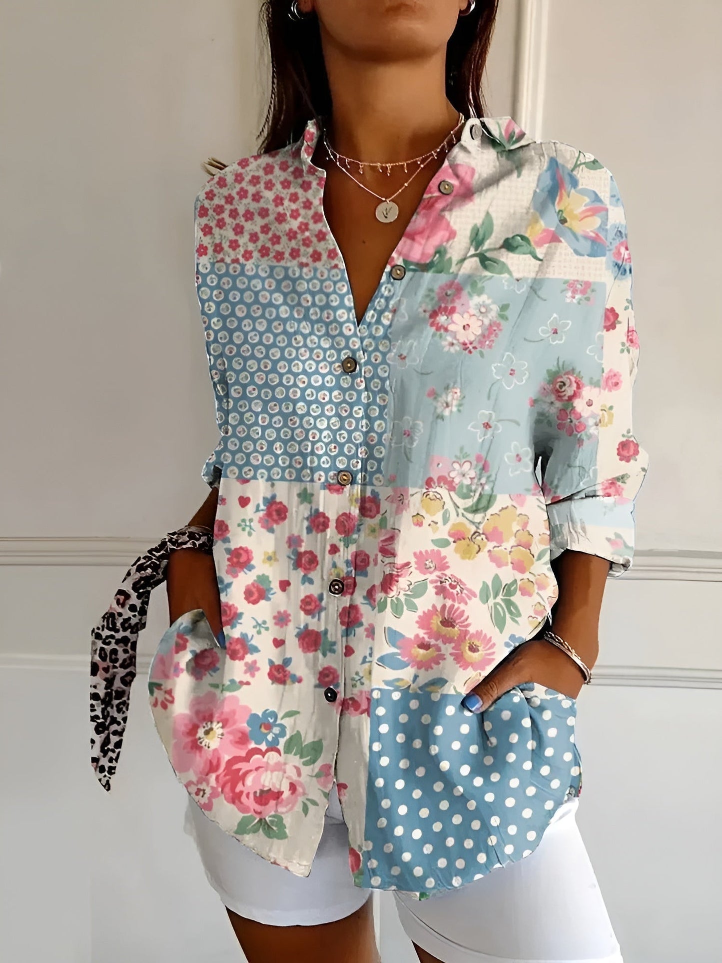 Elegant Casual Stilfuld Blomstret Skjorte