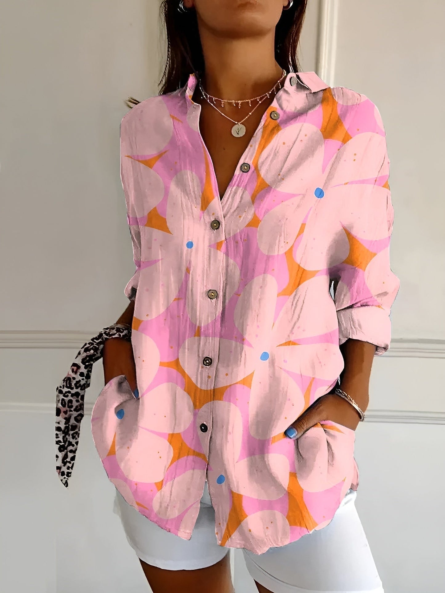 Elegant Casual Stilfuld Blomstret Skjorte