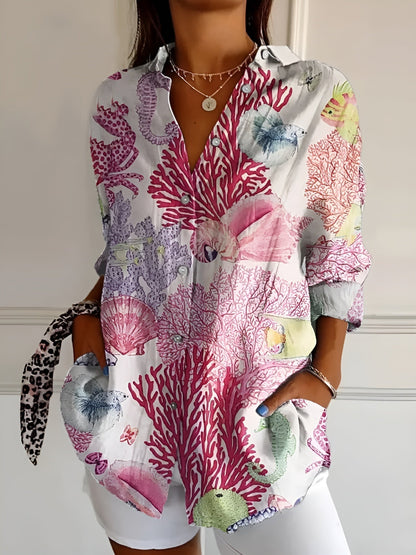 Elegant Casual Stilfuld Blomstret Skjorte