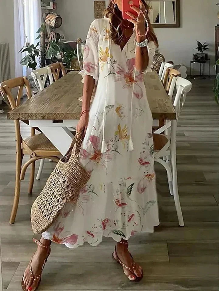 Dame Elegant Stilfuld V-Hals Sommerkjole