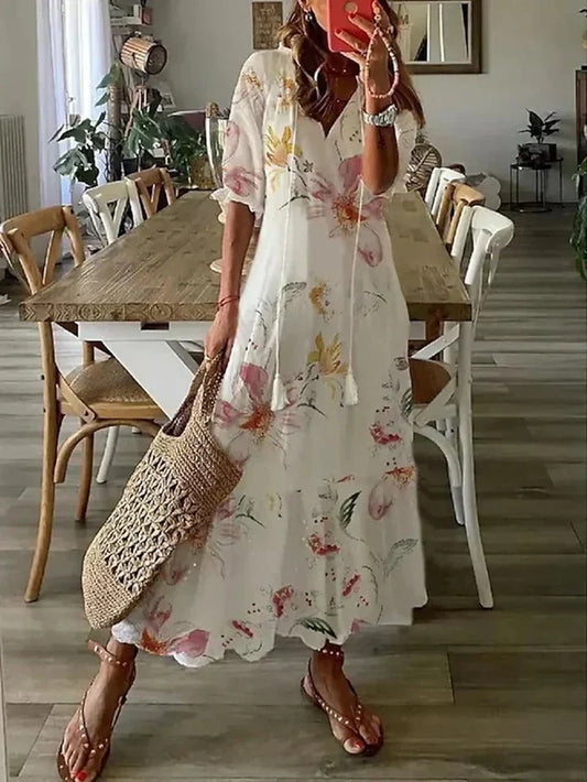Dame Elegant Stilfuld V-Hals Sommerkjole