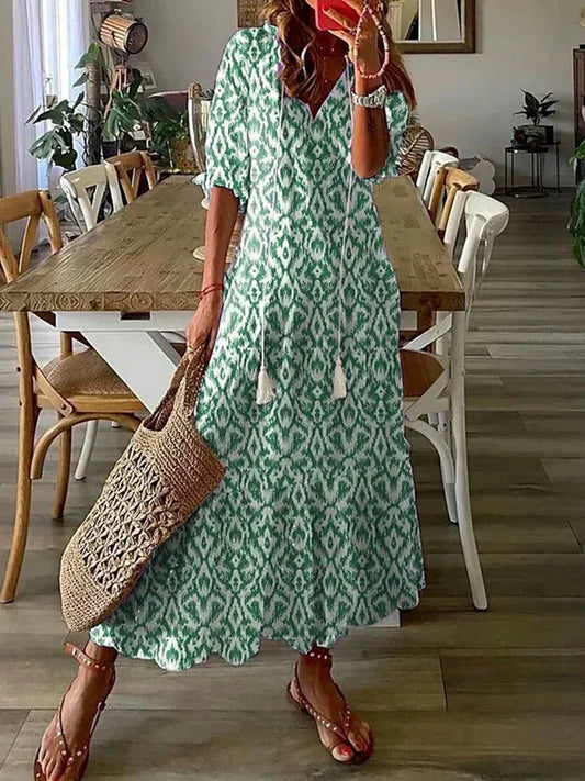 Dame Elegant Stilfuld V-Hals Sommerkjole