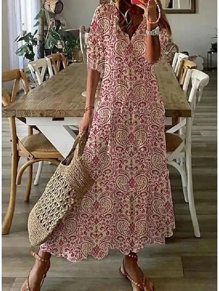 Dame Elegant Stilfuld V-Hals Sommerkjole