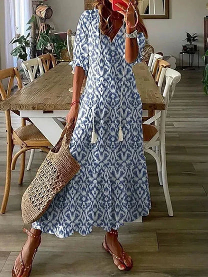 Dame Elegant Stilfuld V-Hals Sommerkjole