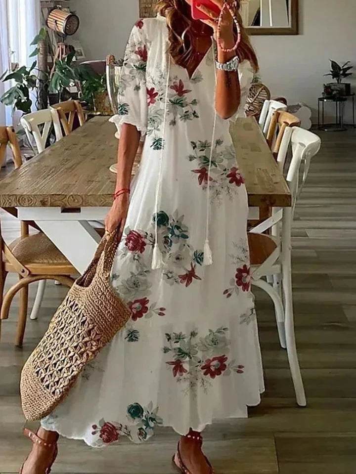 Dame Elegant Stilfuld V-Hals Sommerkjole