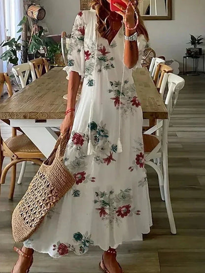 Dame Elegant Stilfuld V-Hals Sommerkjole