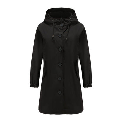 Dame Lang Jakke med Knapper og Hætte