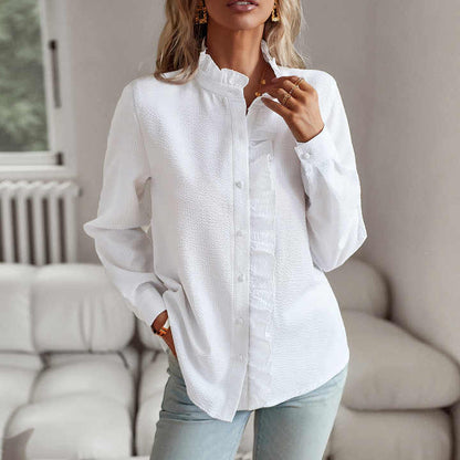 Stilfuld Elegant Flæset Knappet Bluse