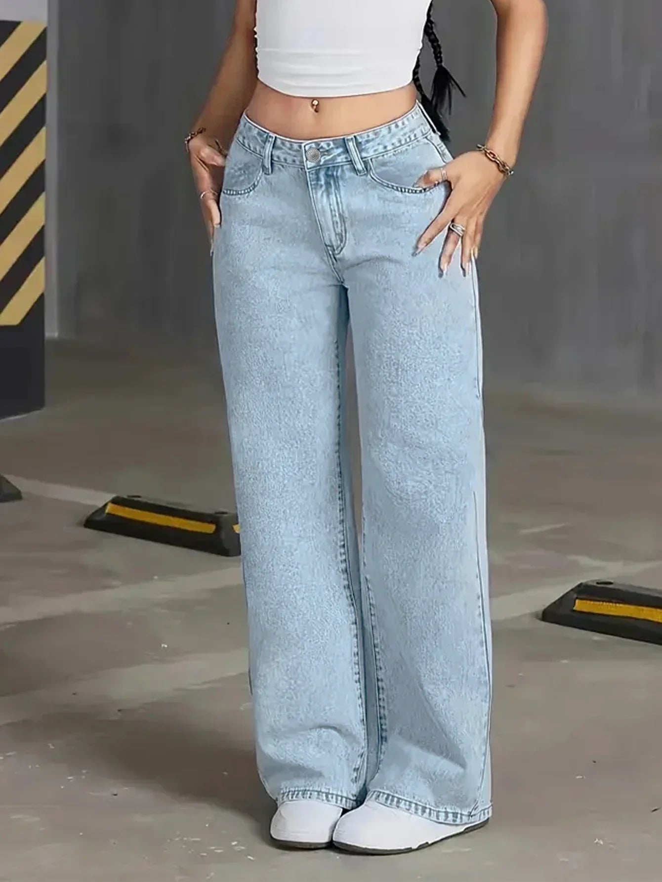 Dame Komfortable Lysvaskede Wide Leg Jeans