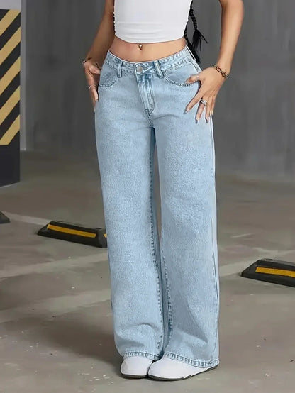 Dame Komfortable Lysvaskede Wide Leg Jeans