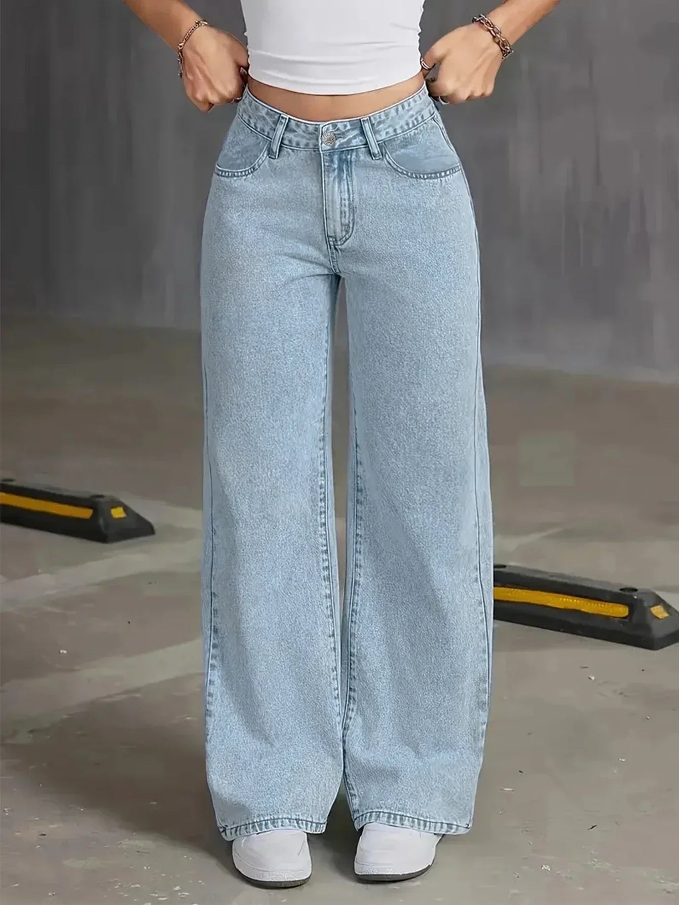 Dame Komfortable Lysvaskede Wide Leg Jeans