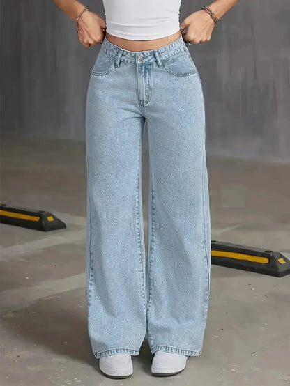 Dame Komfortable Lysvaskede Wide Leg Jeans