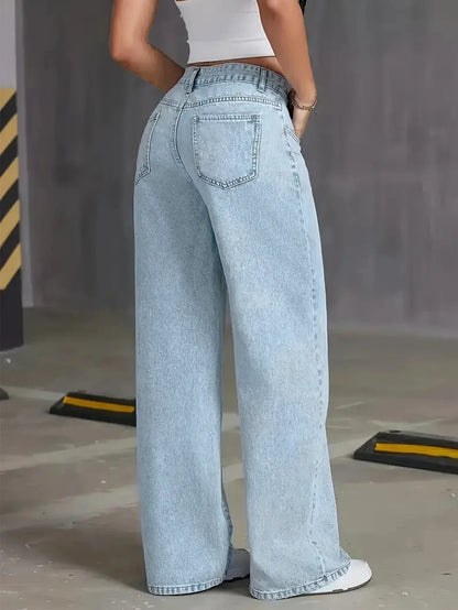 Dame Komfortable Lysvaskede Wide Leg Jeans