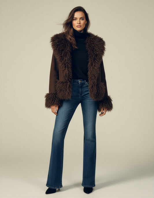 Elin | Elegant brun kunstpels vinterjakke med luksuriøs blødhed