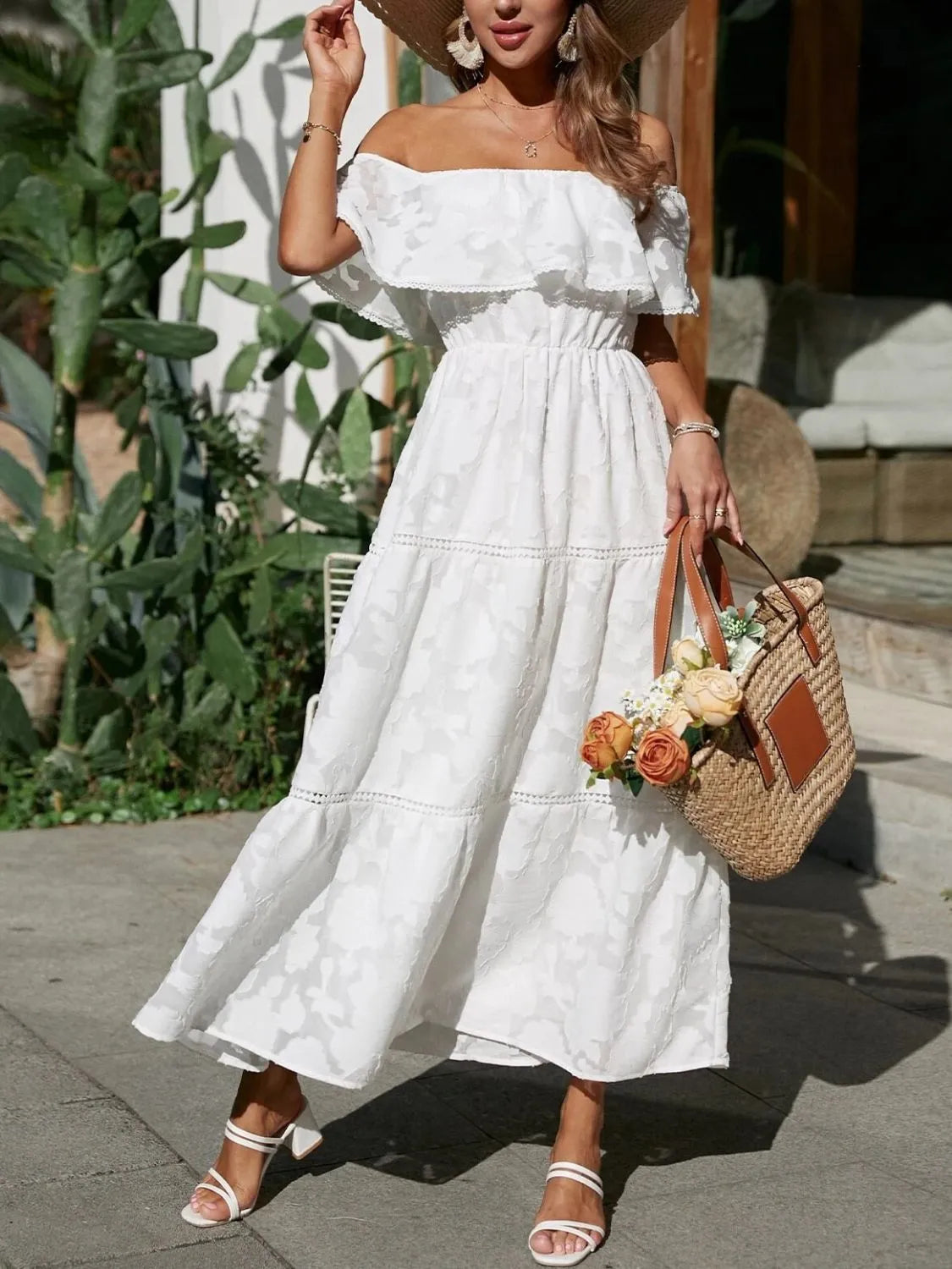 Dame Off Shoulder Lagdelt Maxi Kjole Til Bryllupsgæst