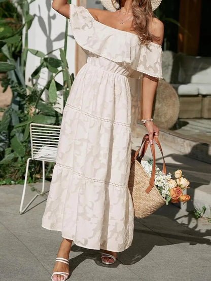 Dame Off Shoulder Lagdelt Maxi Kjole Til Bryllupsgæst