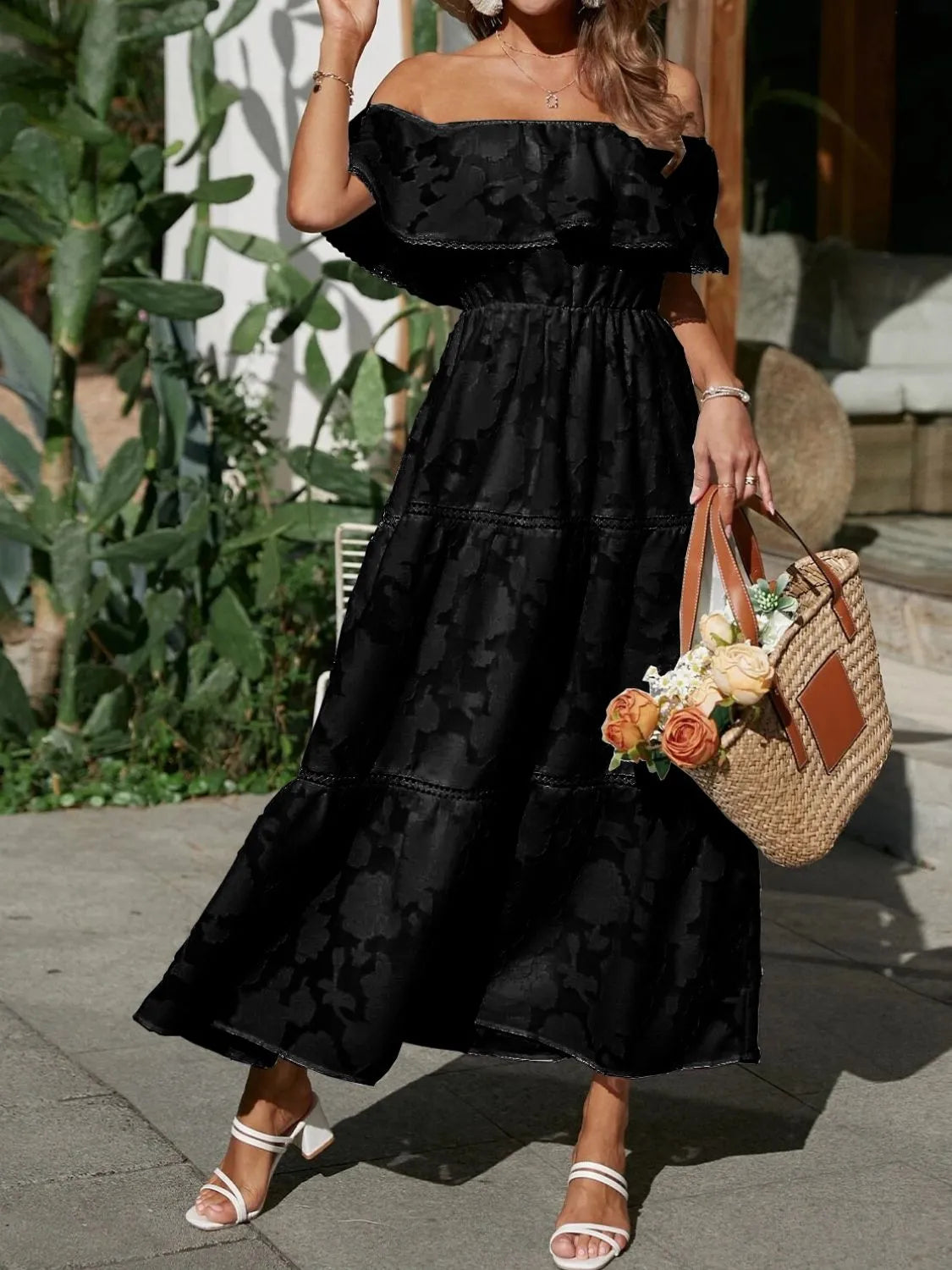 Dame Off Shoulder Lagdelt Maxi Kjole Til Bryllupsgæst
