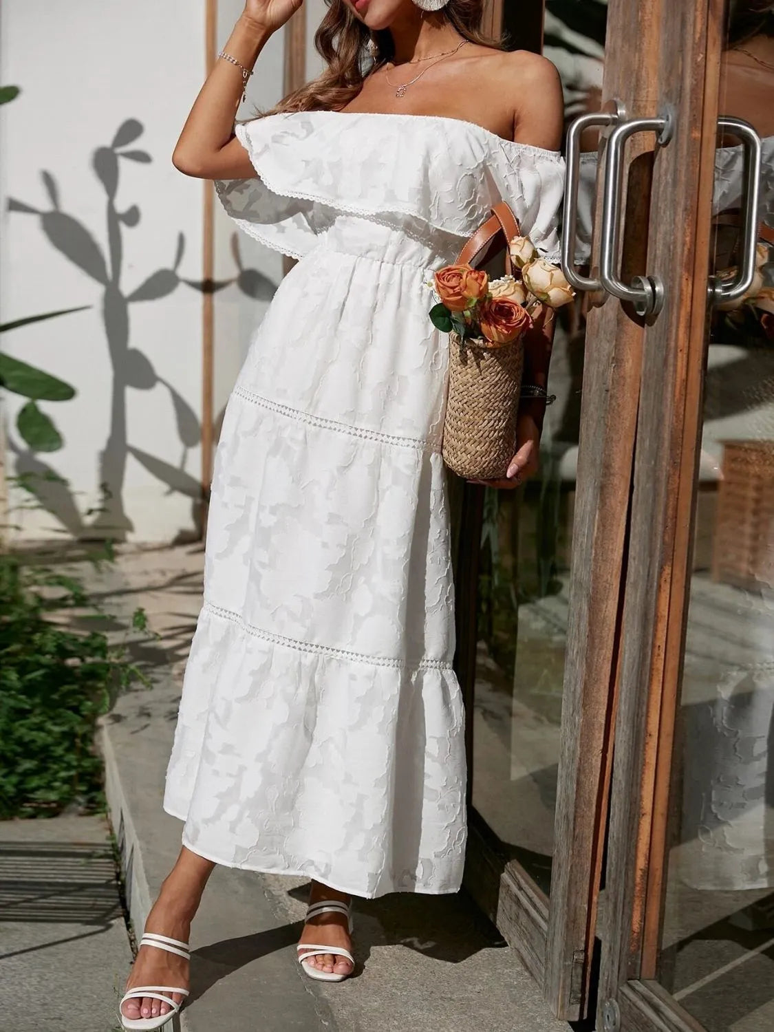 Dame Off Shoulder Lagdelt Maxi Kjole Til Bryllupsgæst