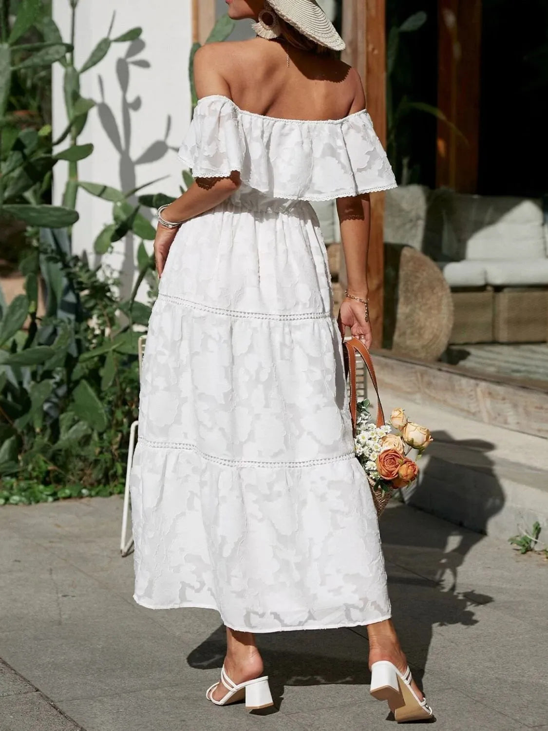 Dame Off Shoulder Lagdelt Maxi Kjole Til Bryllupsgæst