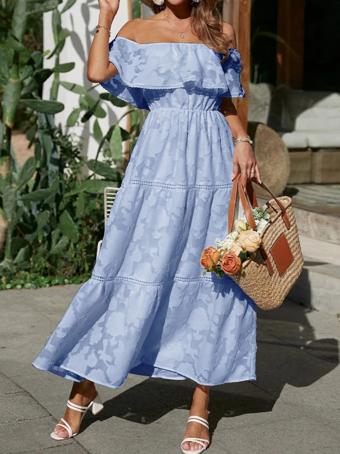 Dame Off Shoulder Lagdelt Maxi Kjole Til Bryllupsgæst