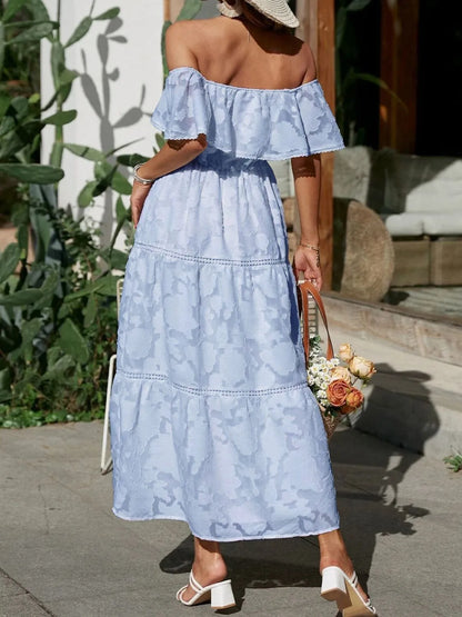 Dame Off Shoulder Lagdelt Maxi Kjole Til Bryllupsgæst