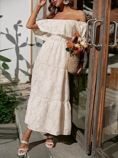 Dame Off Shoulder Lagdelt Maxi Kjole Til Bryllupsgæst
