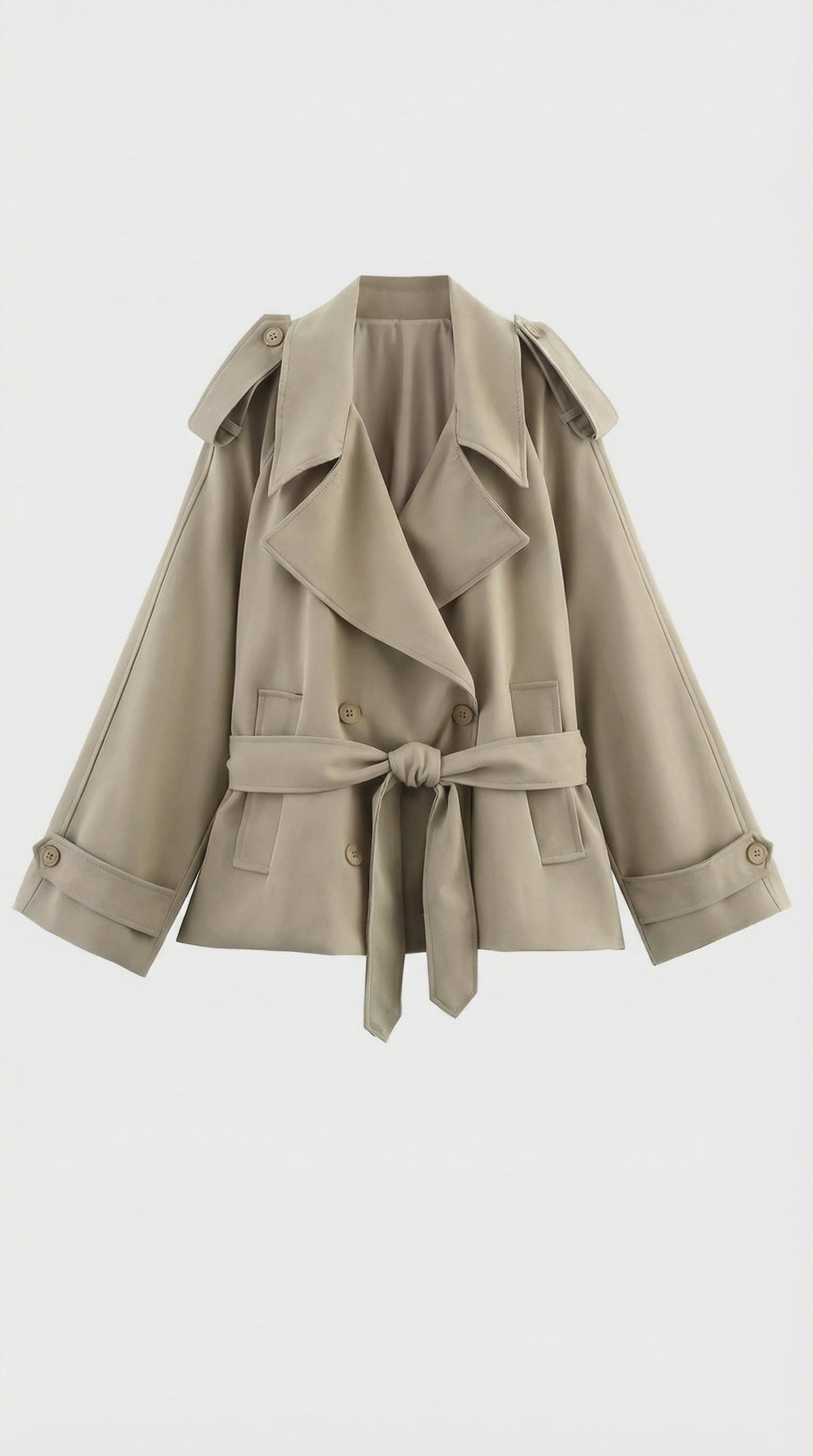 Dagny | Klassisk kort khaki trenchcoat med bindebælte til kvinder